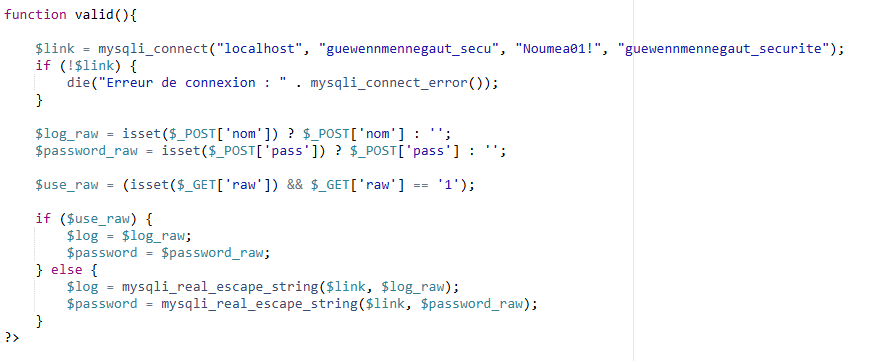Code sécurisé contre les injections SQL